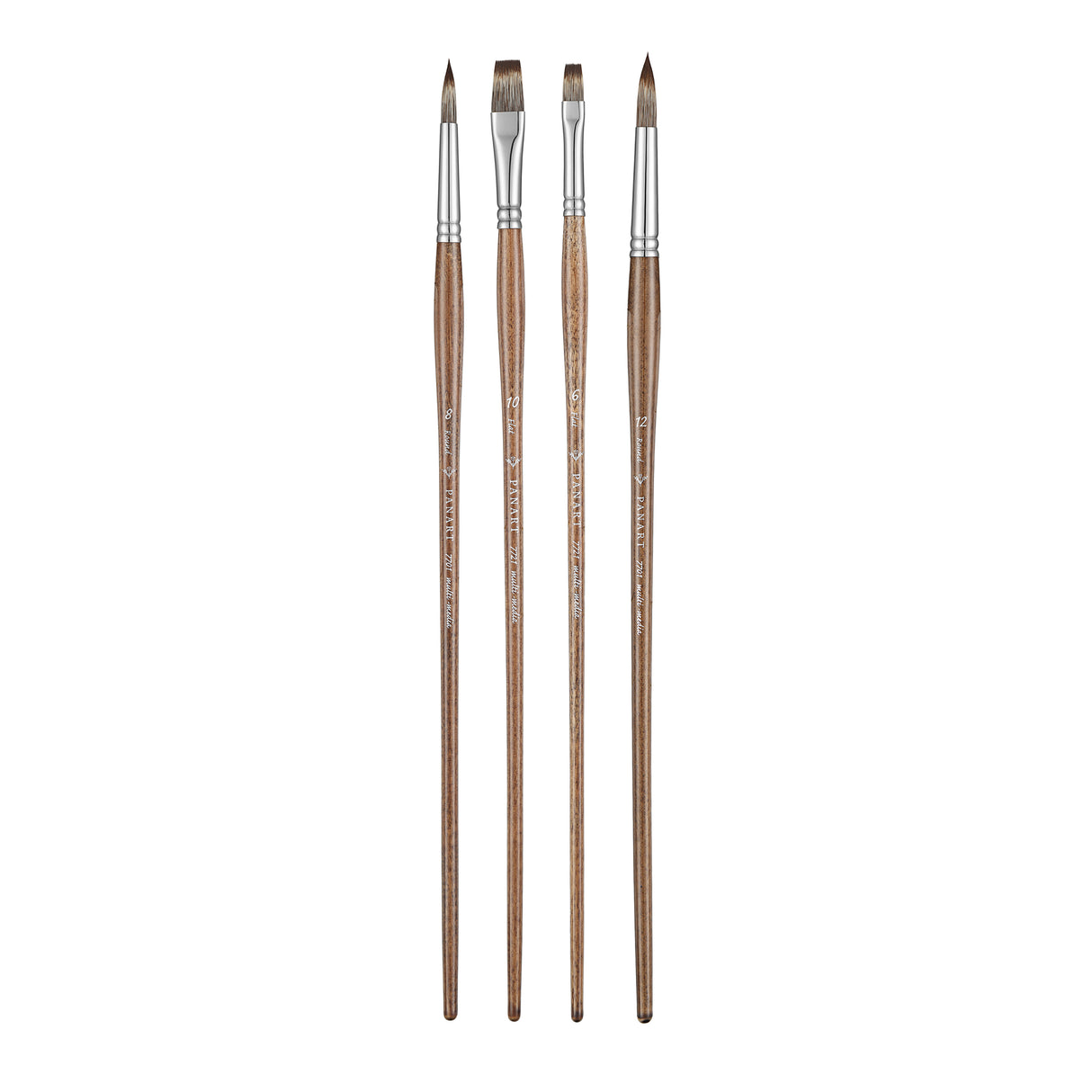 Panart Mongoose Synthetic Long Handle Brush Set - 4 Pcs, MS-02(R-8,12 F-6,10)