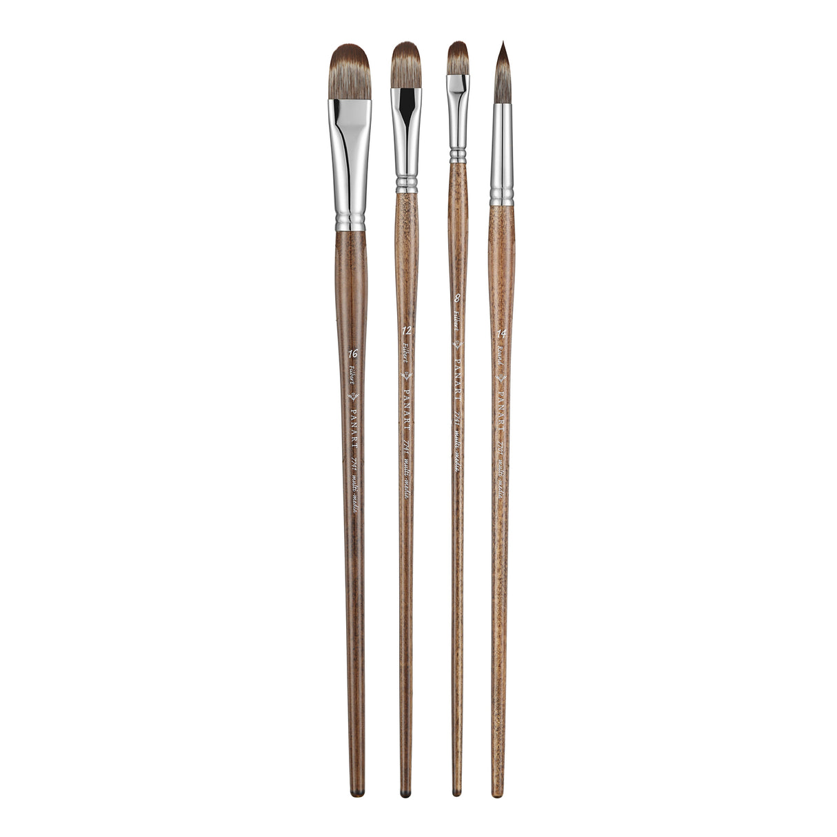 Panart Mongoose Synthetic Long Handle Brush Set - 4 Pcs, MS-07 (R-14, FB-8,12,16)