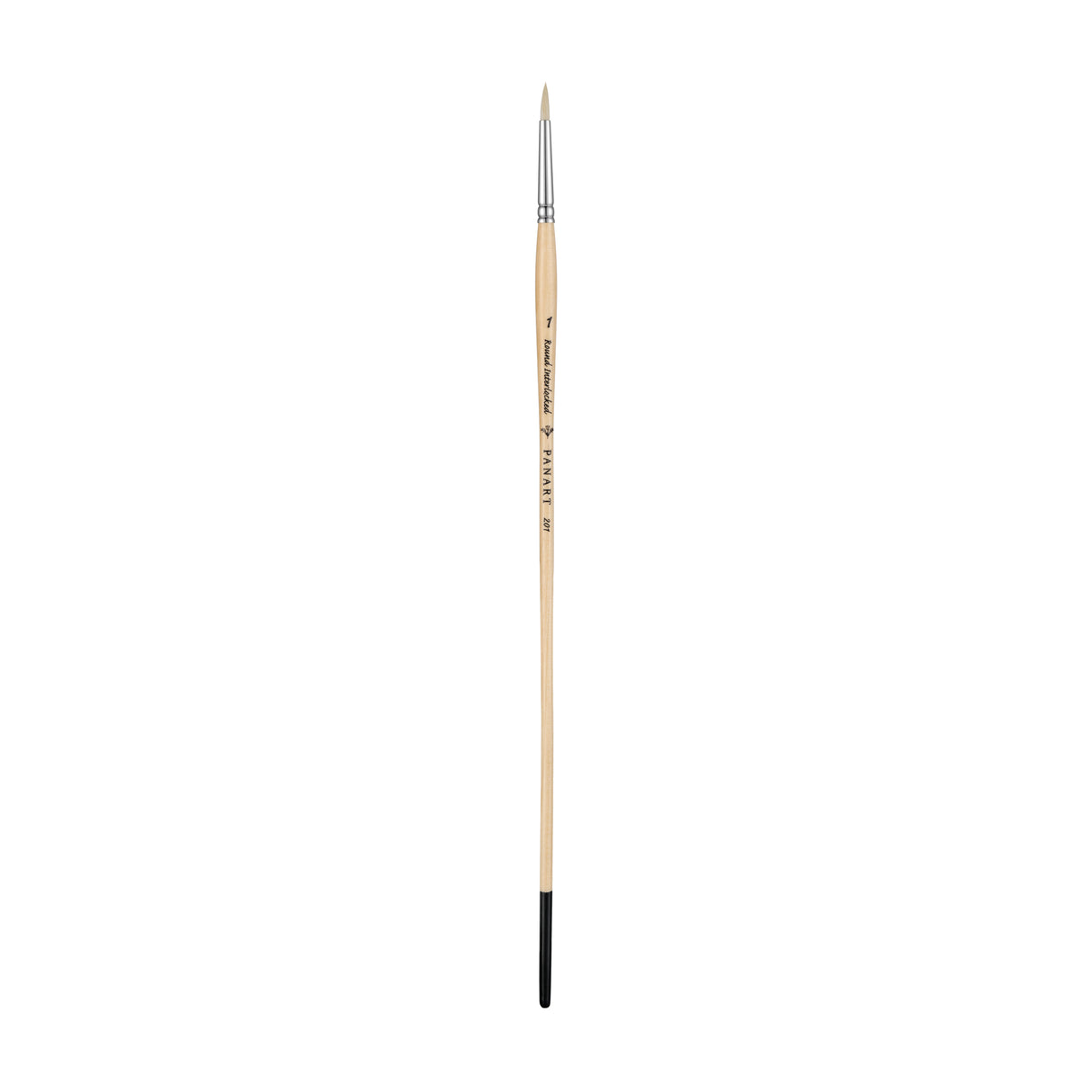 Panart white bristle round paintbrush with long wooden handle and black ferrule on white background