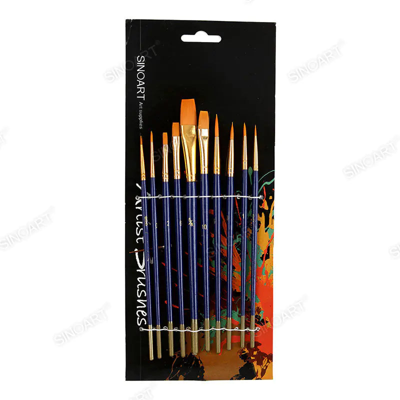 Sinoart Nylon Brush Set – 10 Pcs, Gold Ferrule, Short Handle, Purple