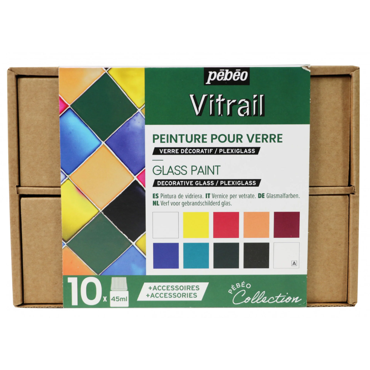 Pebeo Vitrail Paint Set - Assorted Colors, Set of 10, 45 ml bottles