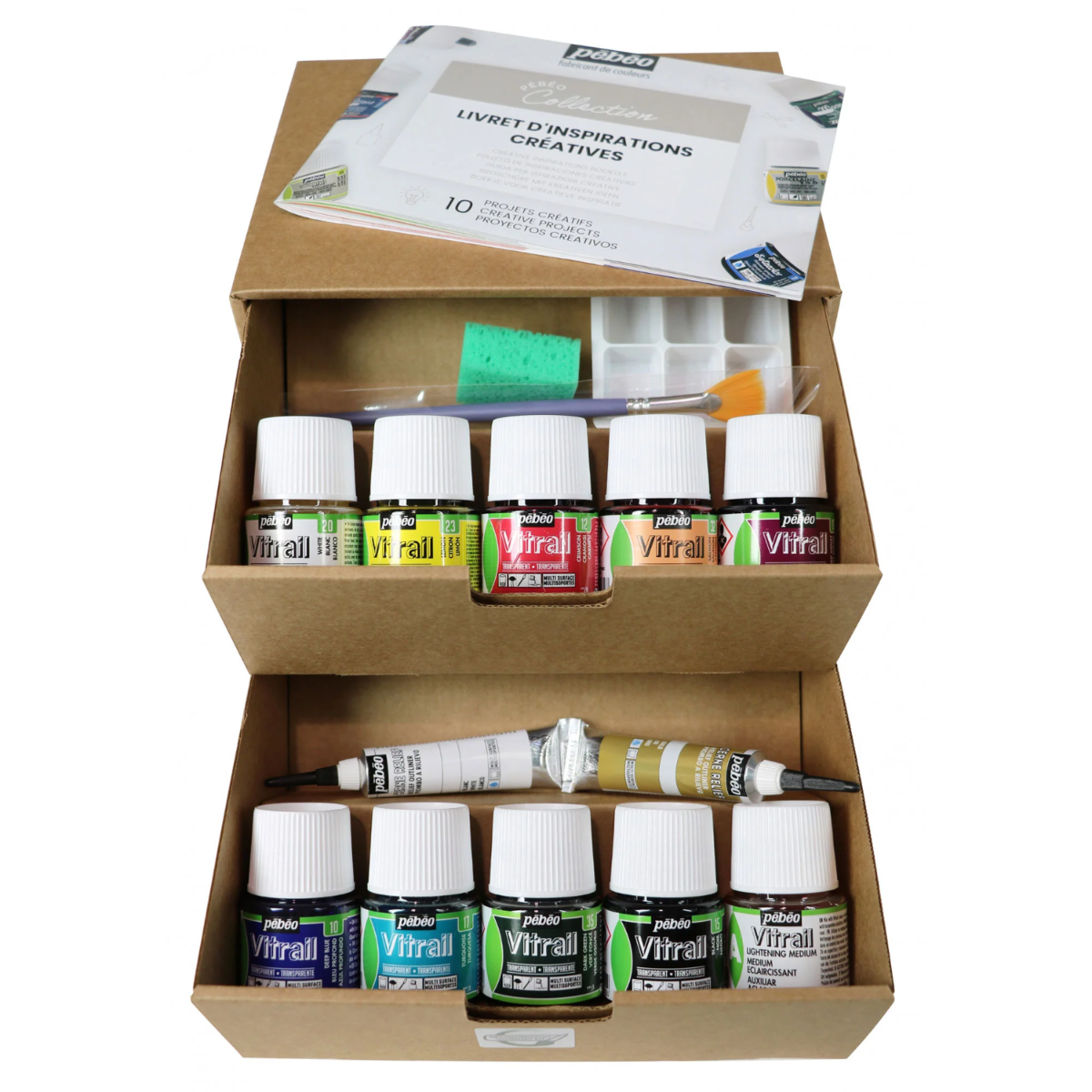 Pebeo Vitrail Paint Set - Assorted Colors, Set of 10, 45 ml bottles