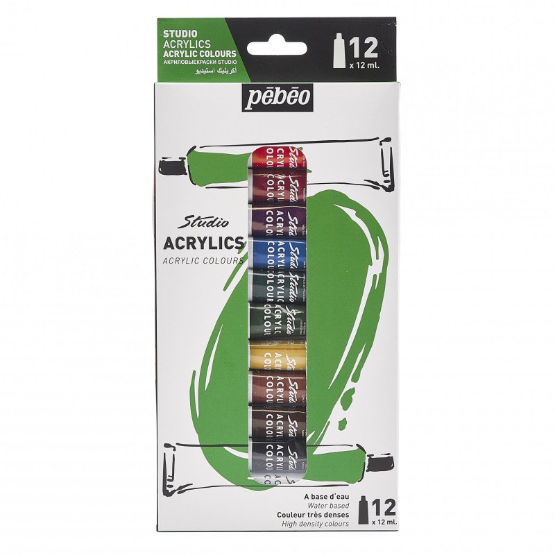 Pebeo Premium 6-Color Studio Acrylic Paint Set - 12ml Tubes