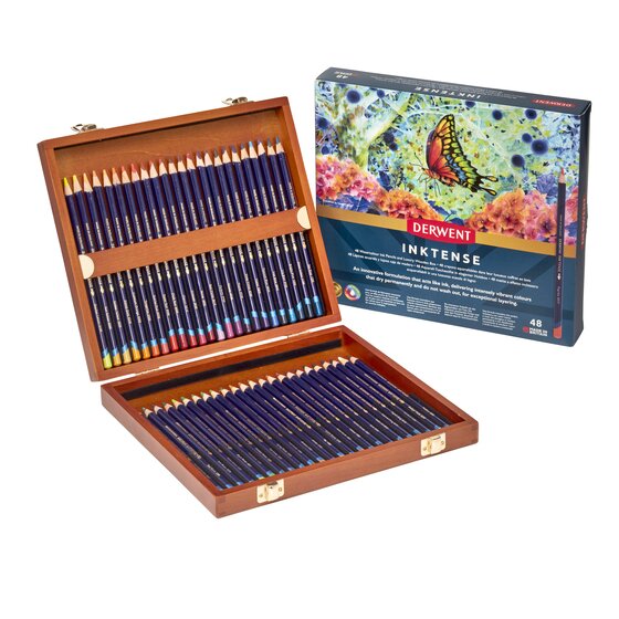 Derwent Inktense Watercolour Pencils Pack of 48 Wooden Box