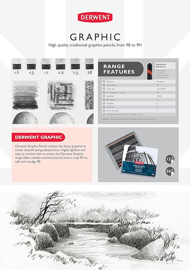 Derwent Graphic Pencils Set of 24 (9B-9H)