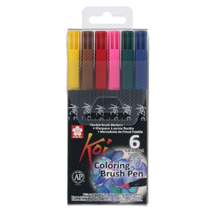 Sakura Koi Coloring Brush Pen Set – 6 Colors, Versatile Watercolor Pens for Artists & Crafters