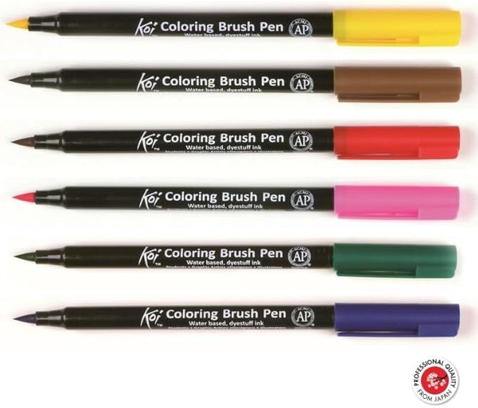 Sakura Koi Coloring Brush Pen Set – 6 Colors, Versatile Watercolor Pens for Artists & Crafters