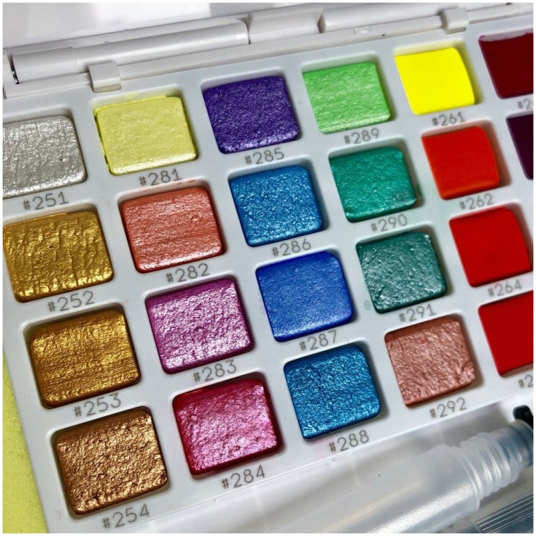 Sakura Koi Watercolors Set – 24 Metallic, Pearlescent & Fluorescent Colors for Artists