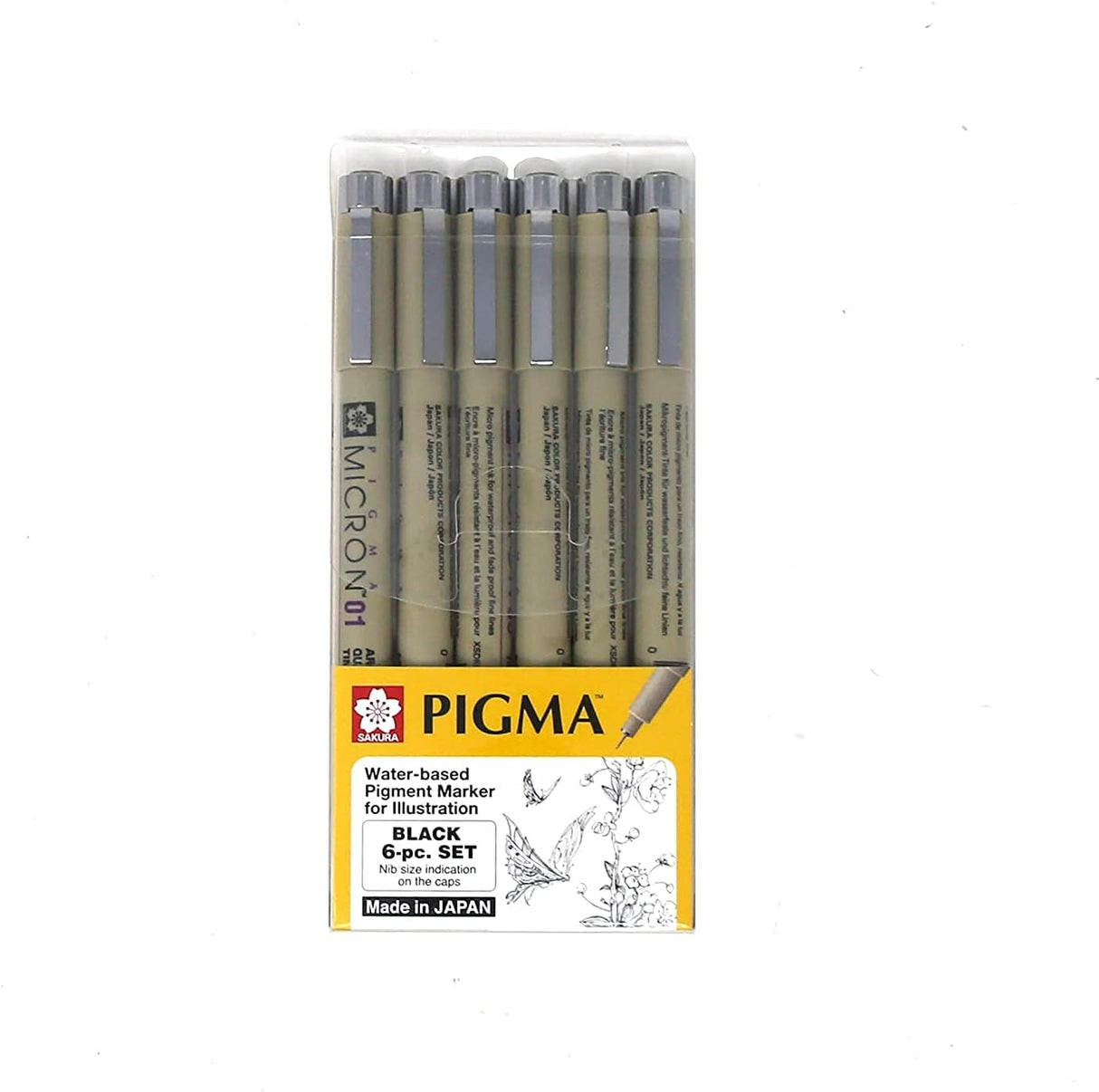 Sakura Pigma Micron Black Ink Pen Set – 6 PCS, Precision Pens for Artists & Designers