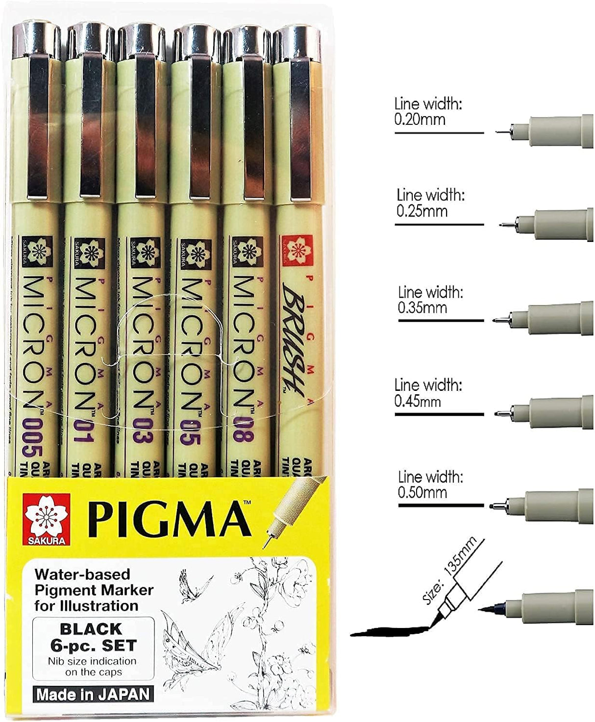 Sakura Pigma Micron Black Ink Pen Set – 6 PCS, Precision Pens for Artists & Designers