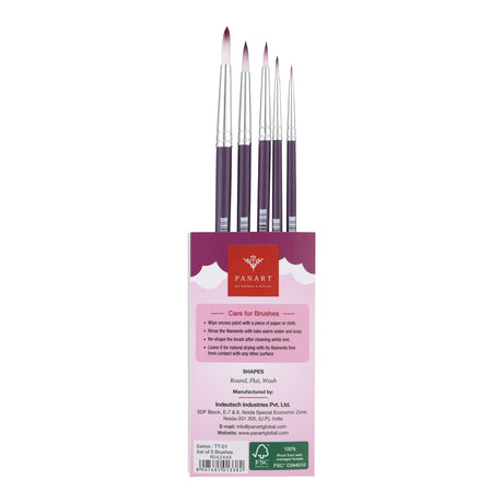 Panart Two-Tone Synthetic Short Handle Brush Set – 5 pcs TT-01 (Round 0, 2, 4, 6, 8)