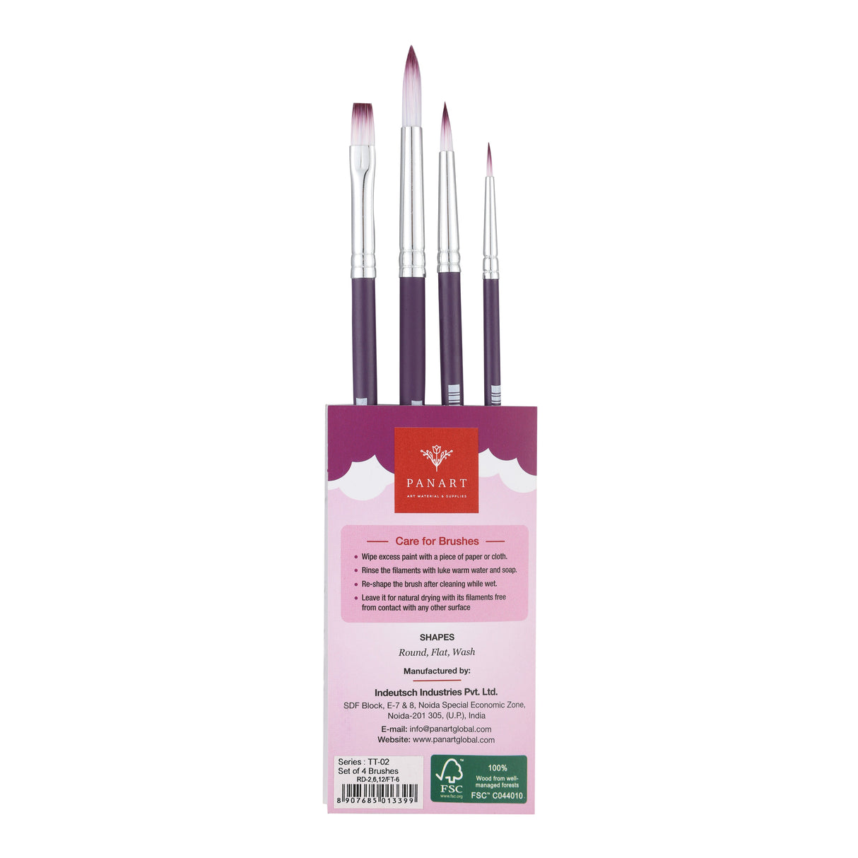 Panart Two-Tone Synthetic Short Handle Brush Set – 4 pcs TT-02 (Round 2,6,12 & Flat 6)