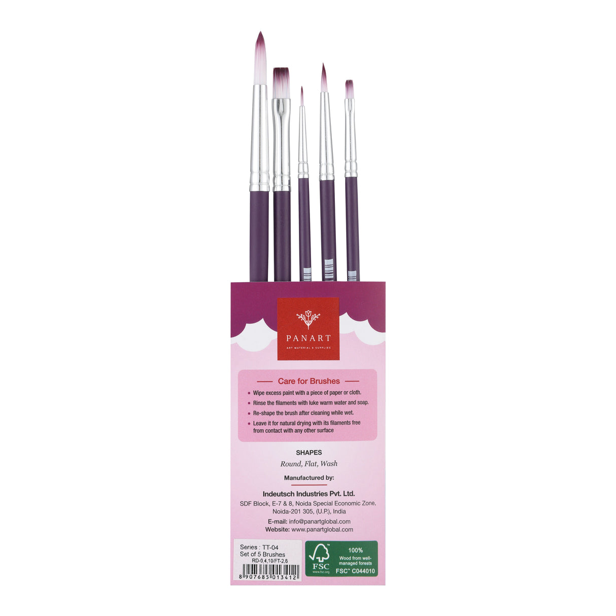 Panart Two Tone Synthetic Short Handle Brush Set - 5 Pcs, TT-04 (R-0,4,10 F-2,6)