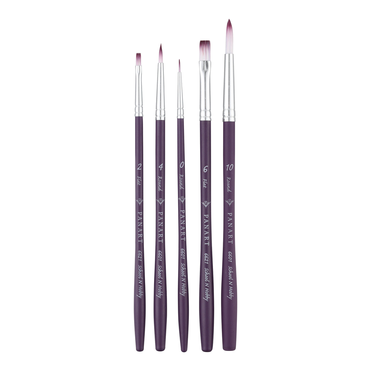 Panart Two Tone Synthetic Short Handle Brush Set - 5 Pcs, TT-04 (R-0,4,10 F-2,6)