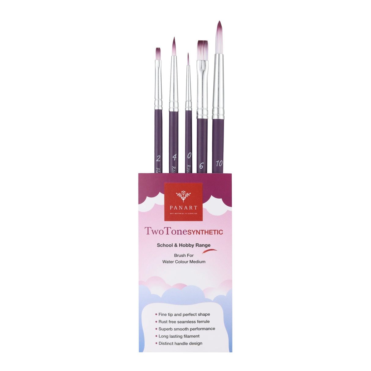 Panart Two Tone Synthetic Short Handle Brush Set - 5 Pcs, TT-04 (R-0,4,10 F-2,6)