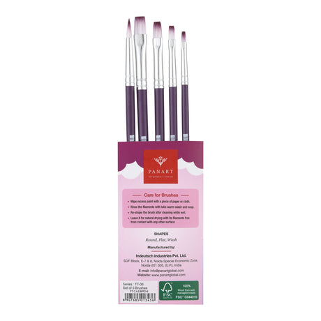 Panart Two-Tone Synthetic Short Handle Brush Set – 5 pcs TT-06 (Round 6, Flat 2, 4, 6, 8)
