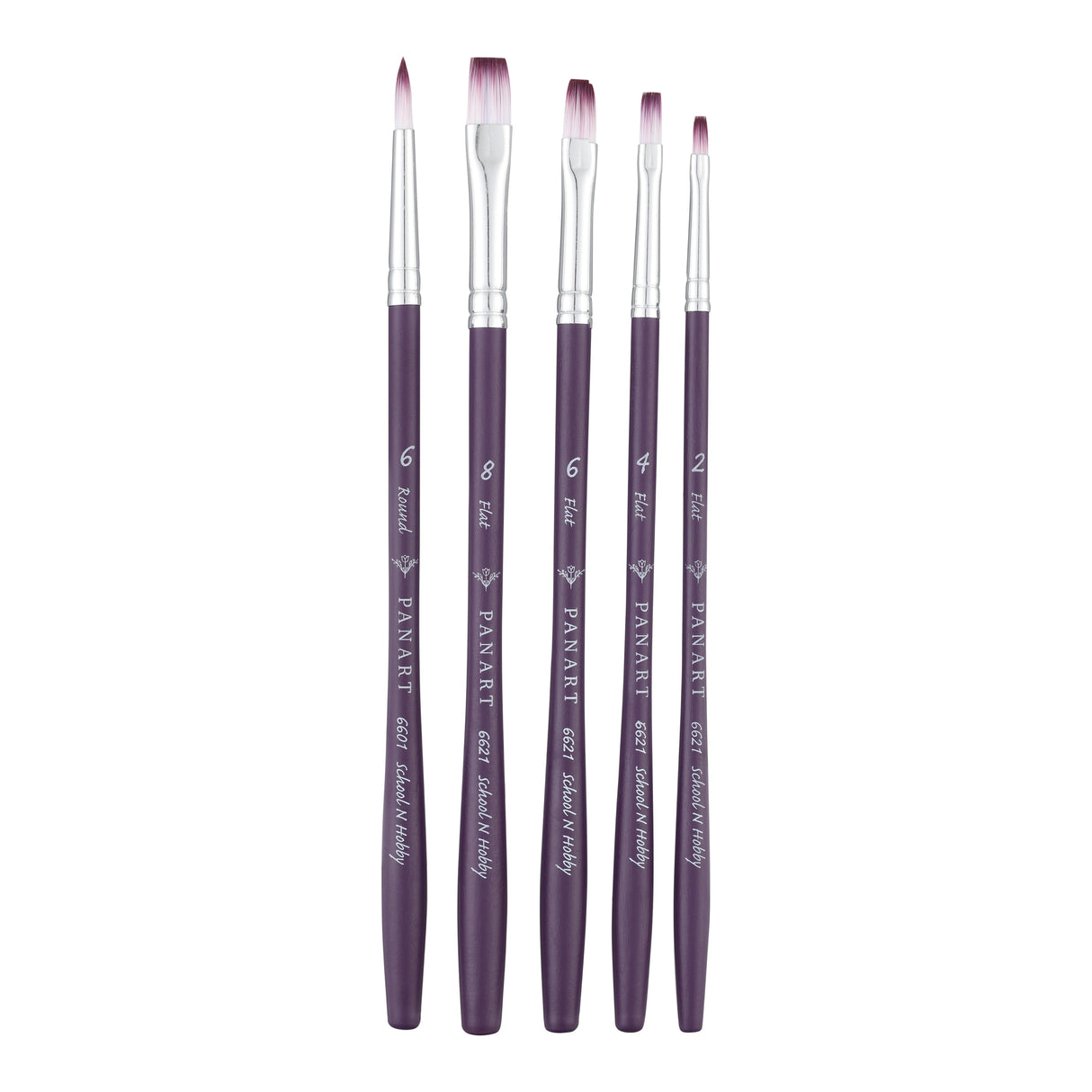 Panart Two-Tone Synthetic Short Handle Brush Set – 5 pcs TT-06 (Round 6, Flat 2, 4, 6, 8)