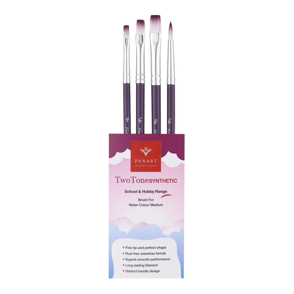 Panart Two Tone Synthetic Short Handle Brush Set - 4 Pcs, TT-12 (R-6 F-4,6,8)