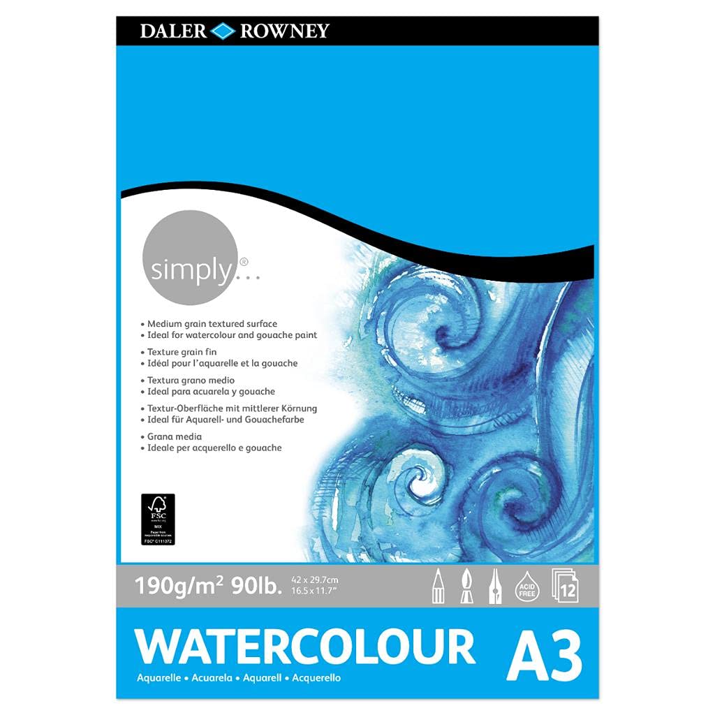 Daler rowney Simply Watercolor Pad - A3, 12 Sheets,190gsm