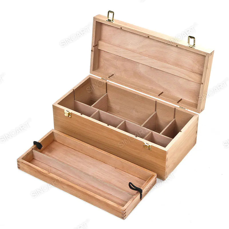 Sinoart Wooden Sketch Storage Box – Elm Wood, 40.5x20x15.5 cm
