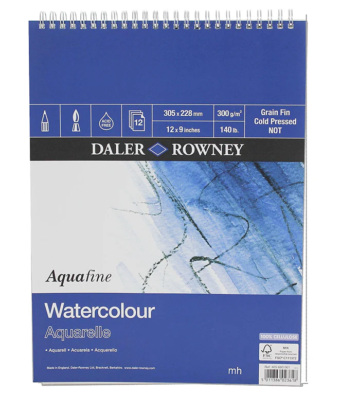 Daler Rowney Aquafine Spiral Watercolor Pad – 12"x9", 12 Sheets