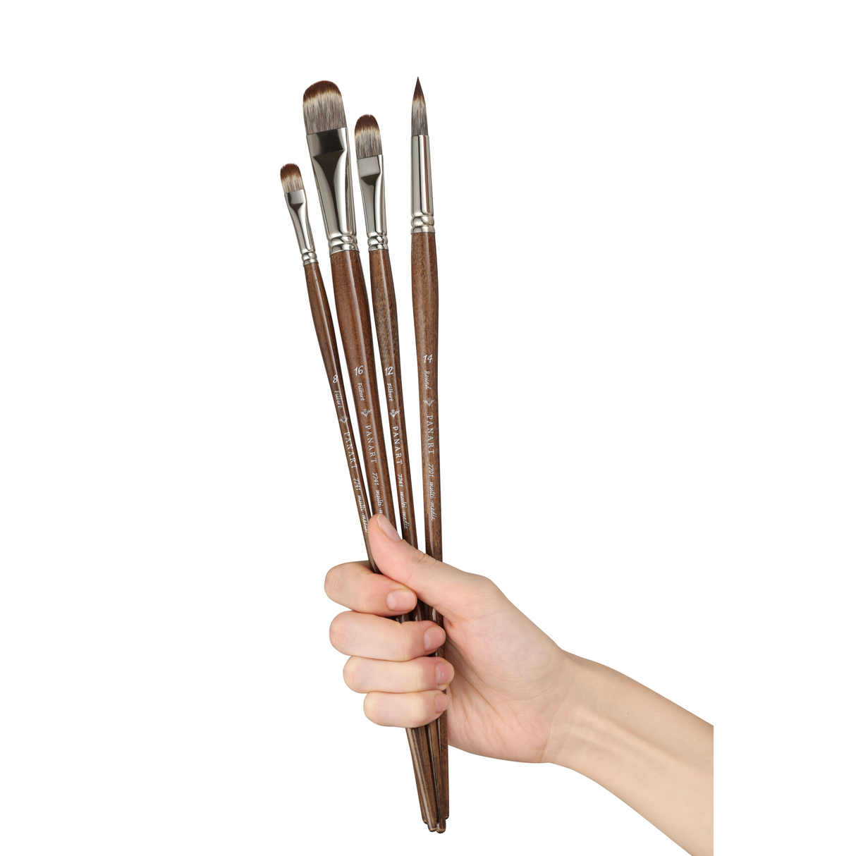 Panart Mongoose Synthetic Long Handle Brush Set - 4 Pcs, MS-07 (R-14, FB-8,12,16)