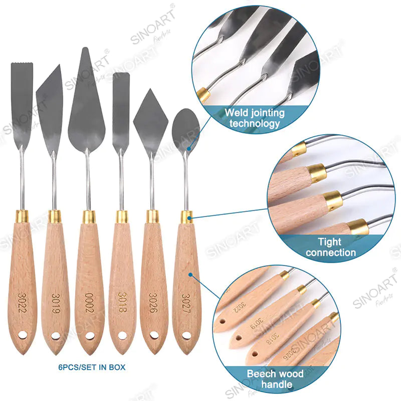 Sinoart 6pcs/set in box, perfect knife finishing with beech wood handle