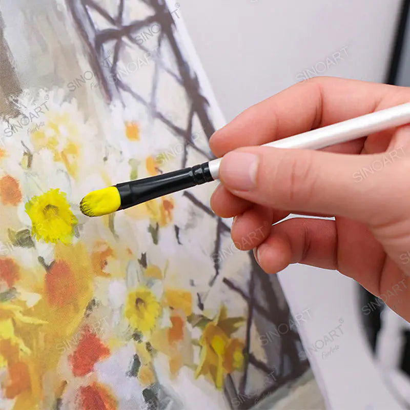 Sinoart Selected Brown Synthetic Short Handle Flat Brush with Black Ferrule