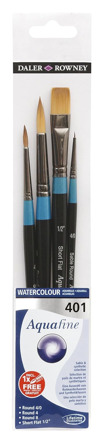 Daler Rowney Aquafine Watercolour Short Handle Brush Set – 4 Brushes (401)