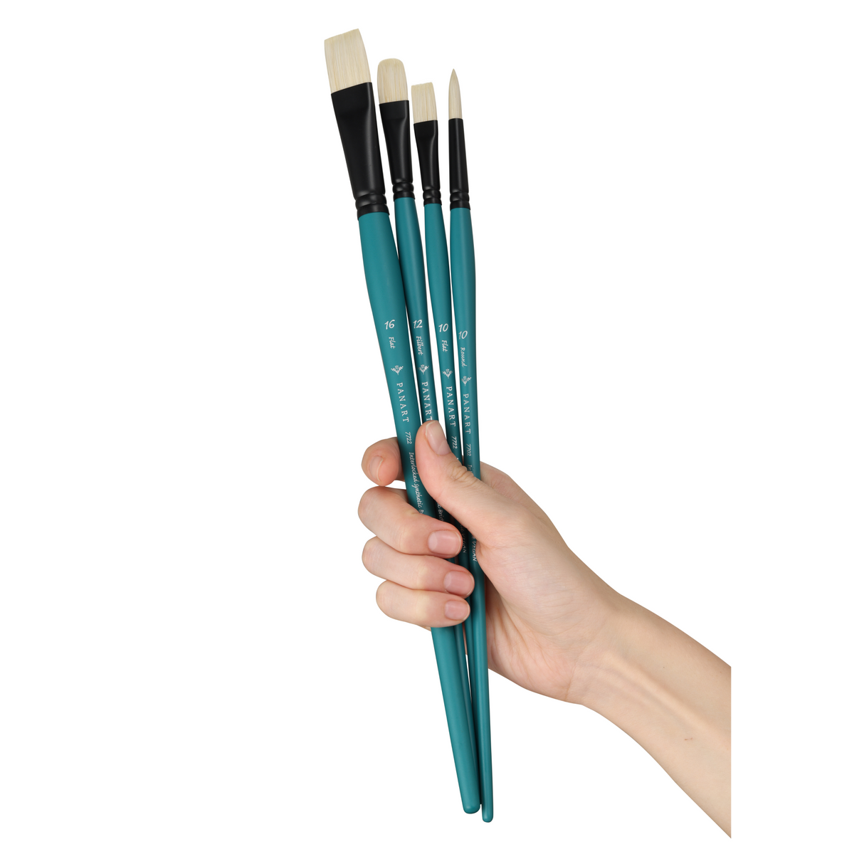 Panart Vegan Synthetic Bristle Long Handle Brush Set - 4 Pcs, (R-10 F-10,16 FB-12)