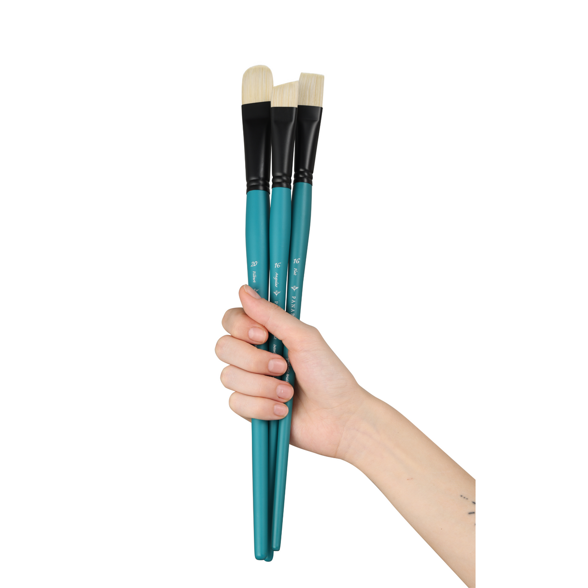 Panart Vegan Synthetic Bristle Long Handle Brush Set - 3 Pcs (F-16 FB-20 AG-16)