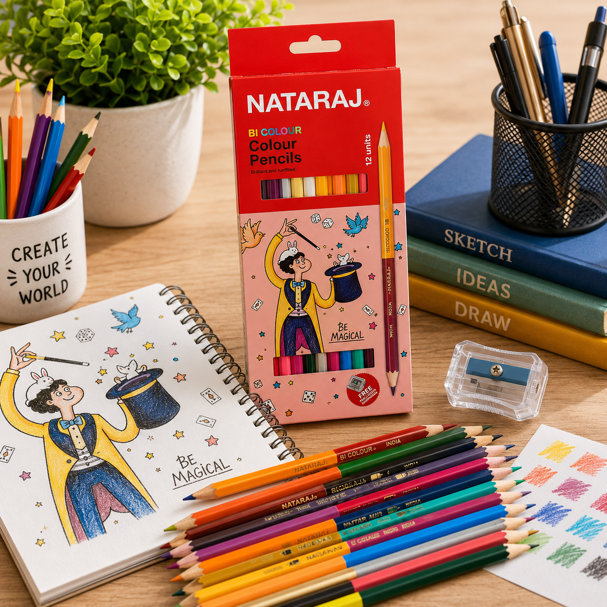 Nataraj 12-Piece Bi-Hex Colour Pencil Set with free Sharpener