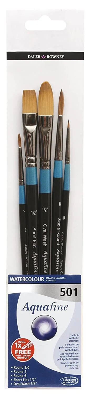 Daler Rowney Aquafine Watercolour Brush Wallet Set – 5 Brushes (501)
