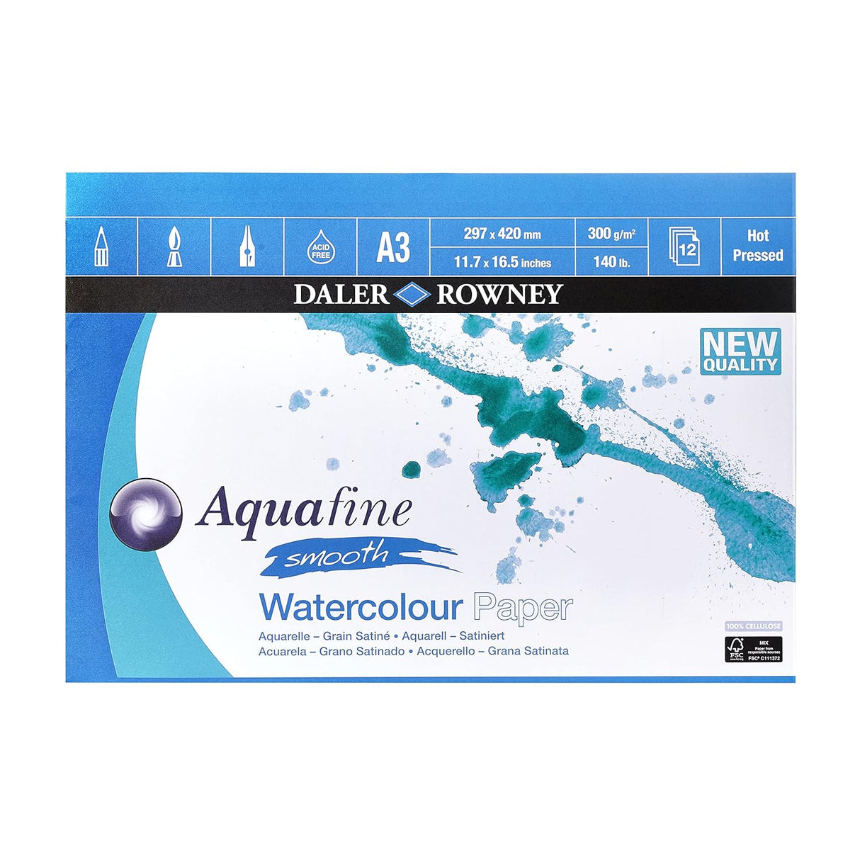 Daler Rowney Aquafine Watercolor Pad – A3, 300gsm, 12 Sheets