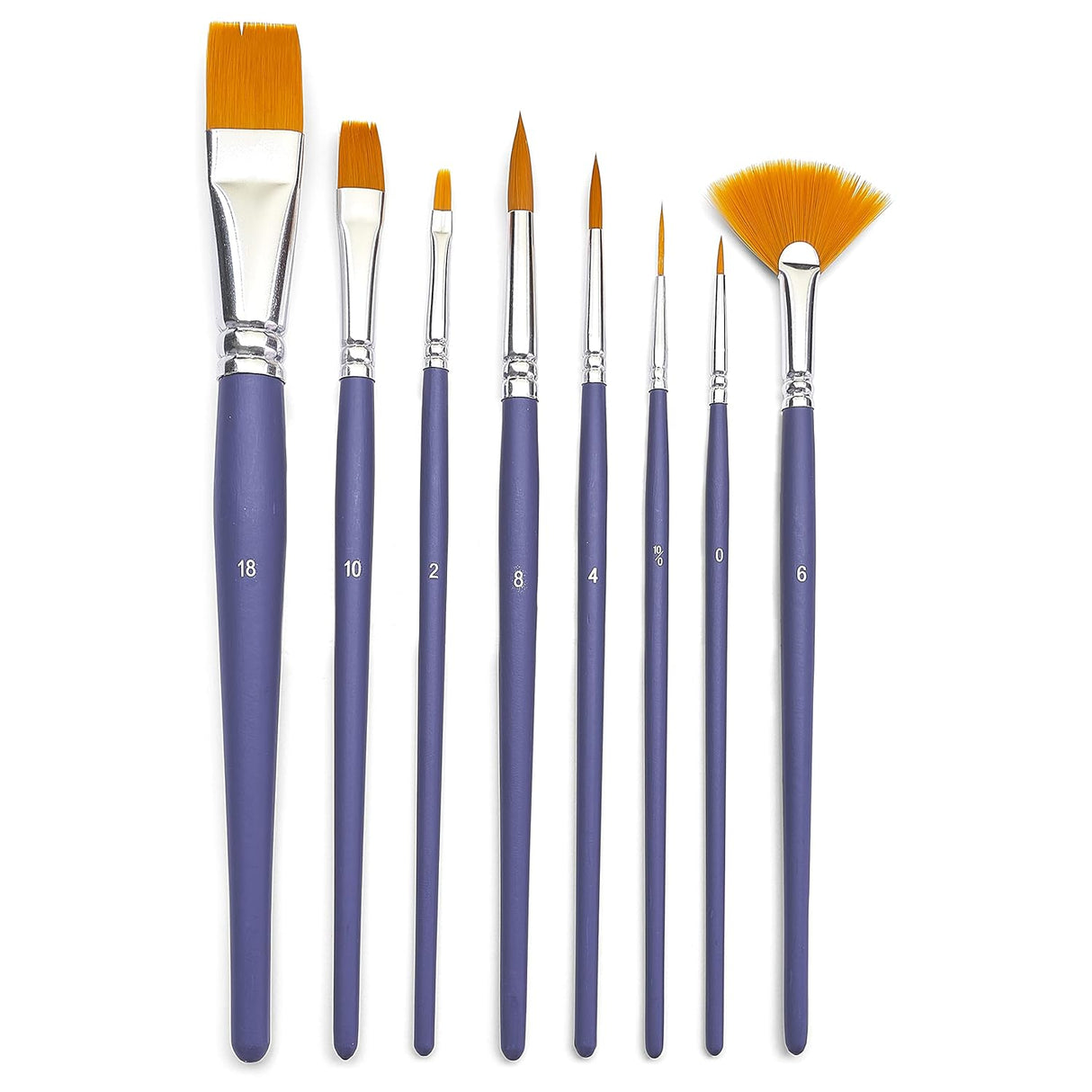 Pebeo 8-Piece Short Handle Brush Set – Yellow Polyamide with Fan & Liner Brushes