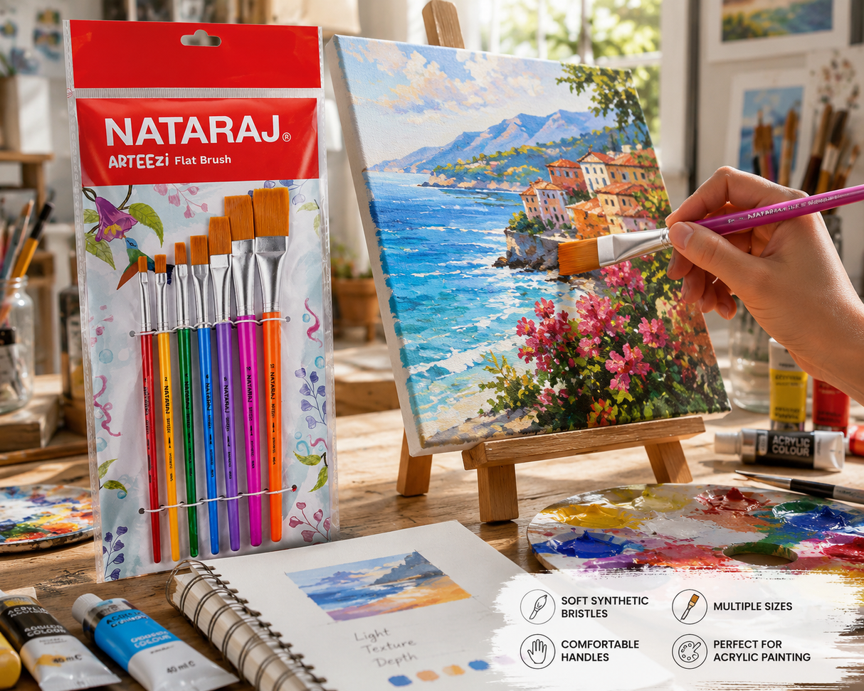 Nataraj Arteezi Flat Brushes Set – 7 Pieces