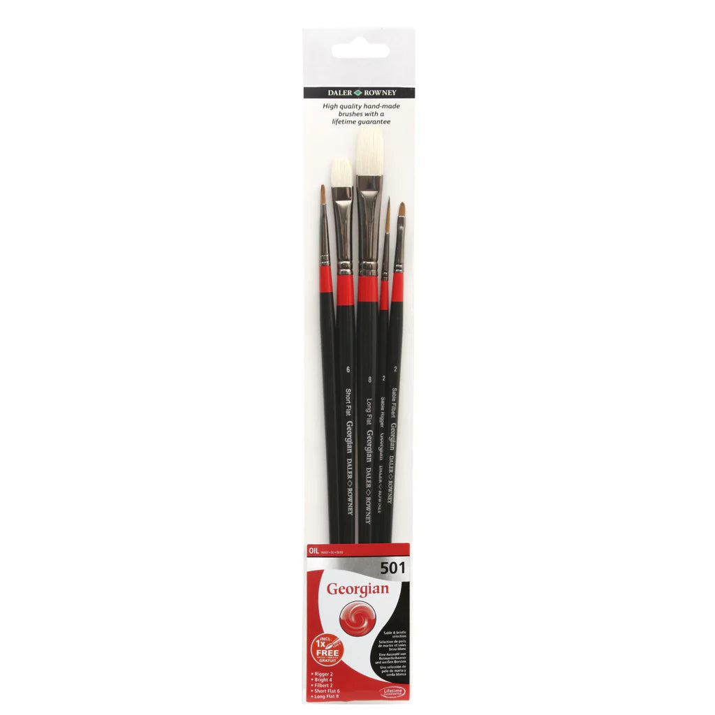Daler Rowney Georgian Oil Long Handle Brush Wallet – Set of 5 (501)