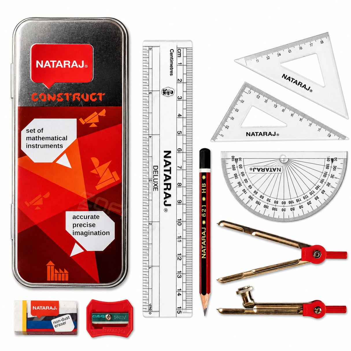 Nataraj Construct Mathematical Instrument Set with Metal Lead Box