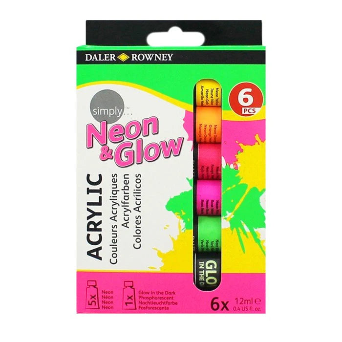 Daler Rowney Simply Acrylic Color Neon & Glow Set - 6x12ml