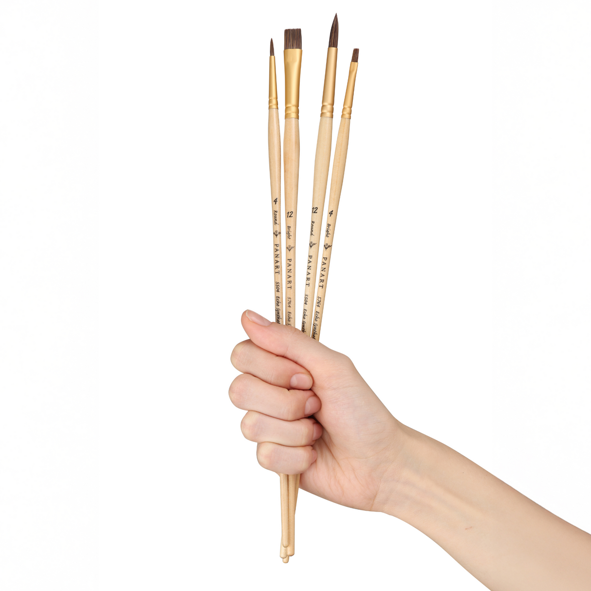 Panart Echo Synthetic Long Handle Brush Set of 4 Pcs, ES-03 (R-4,12 BR-4,12)