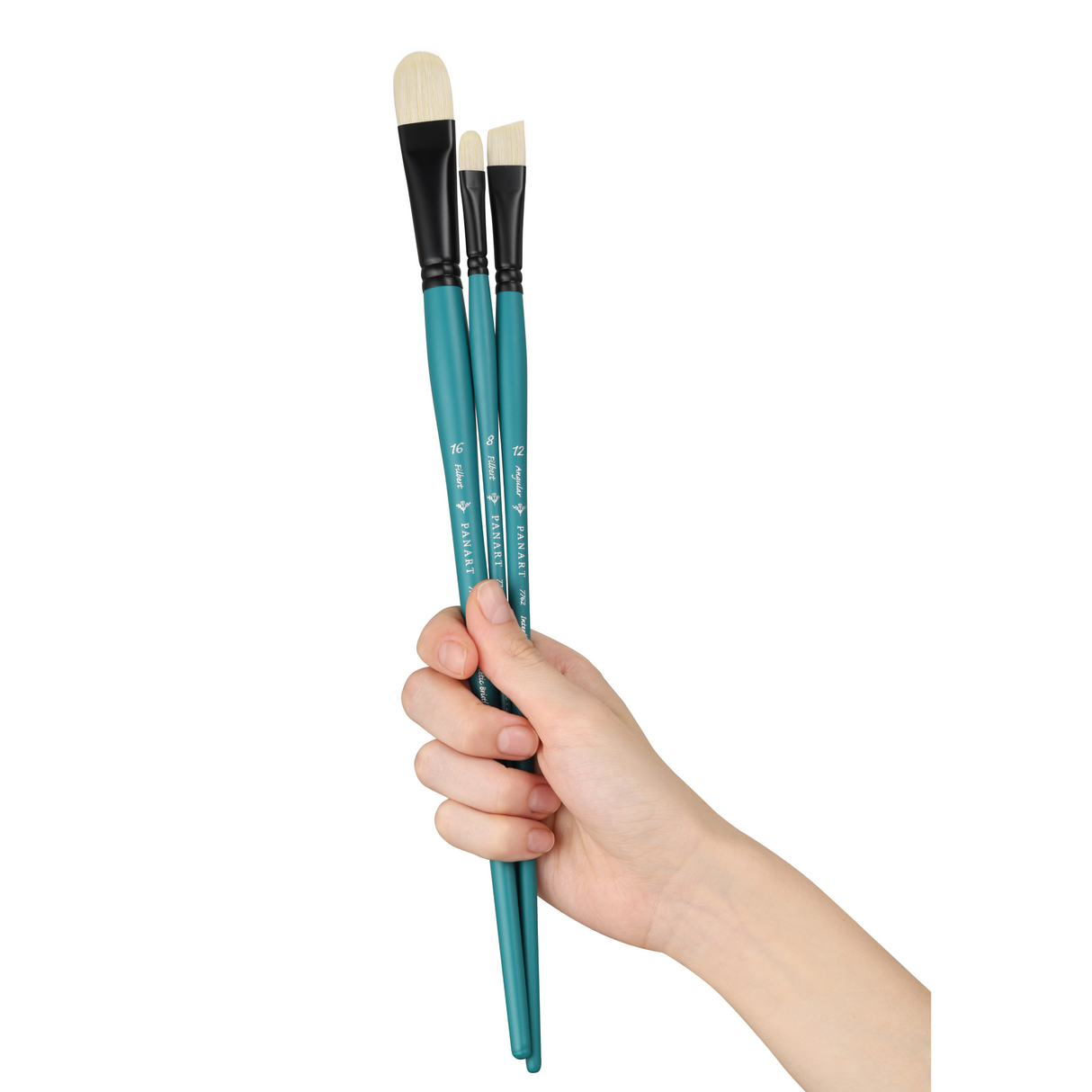 Panart Vegan Synthetic Bristle Long Handle Brush Set - 3 Pcs (FB-8,16 AG-12)