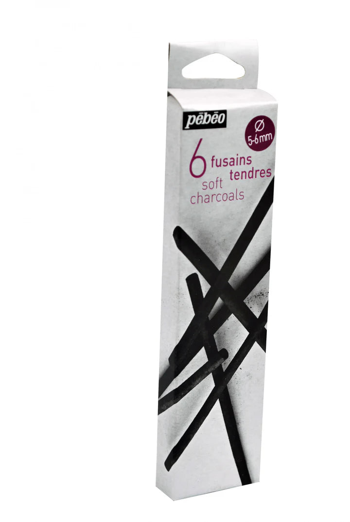 Pebeo Soft Charcoal Sticks – Set of 6, 5–6mm