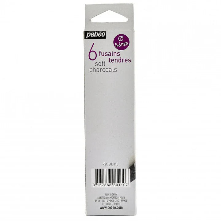 Pebeo Soft Charcoal Sticks – Set of 6, 5–6mm