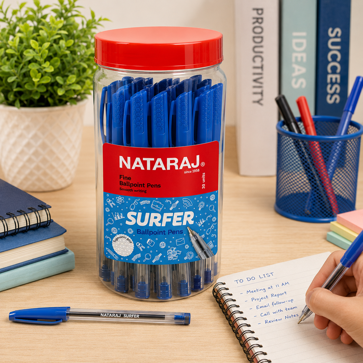 Nataraj Surfer Fine Ballpoint Pen Jar – 30 Pieces, 0.7mm Tip