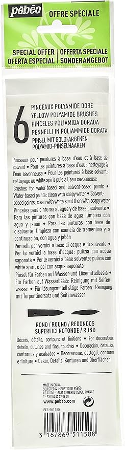 Pebeo 10 Yellow Poly Round Brushes – Pack of 6