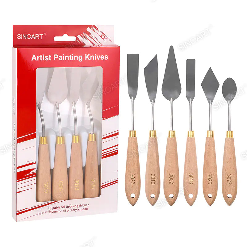 Sinoart 6pcs/set in box, perfect knife finishing with beech wood handle