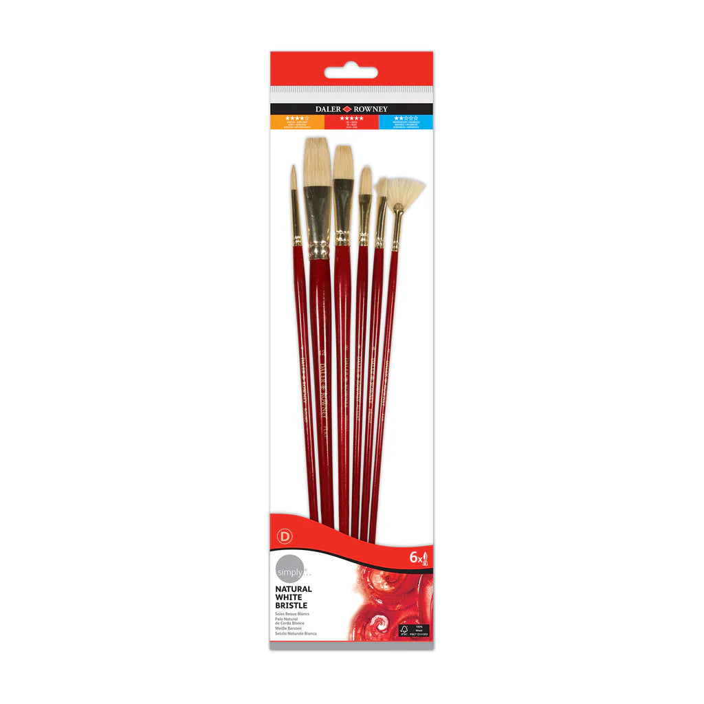 Daler Rowney Simply Bristle Long Handle Brush Set - 6Pcs
