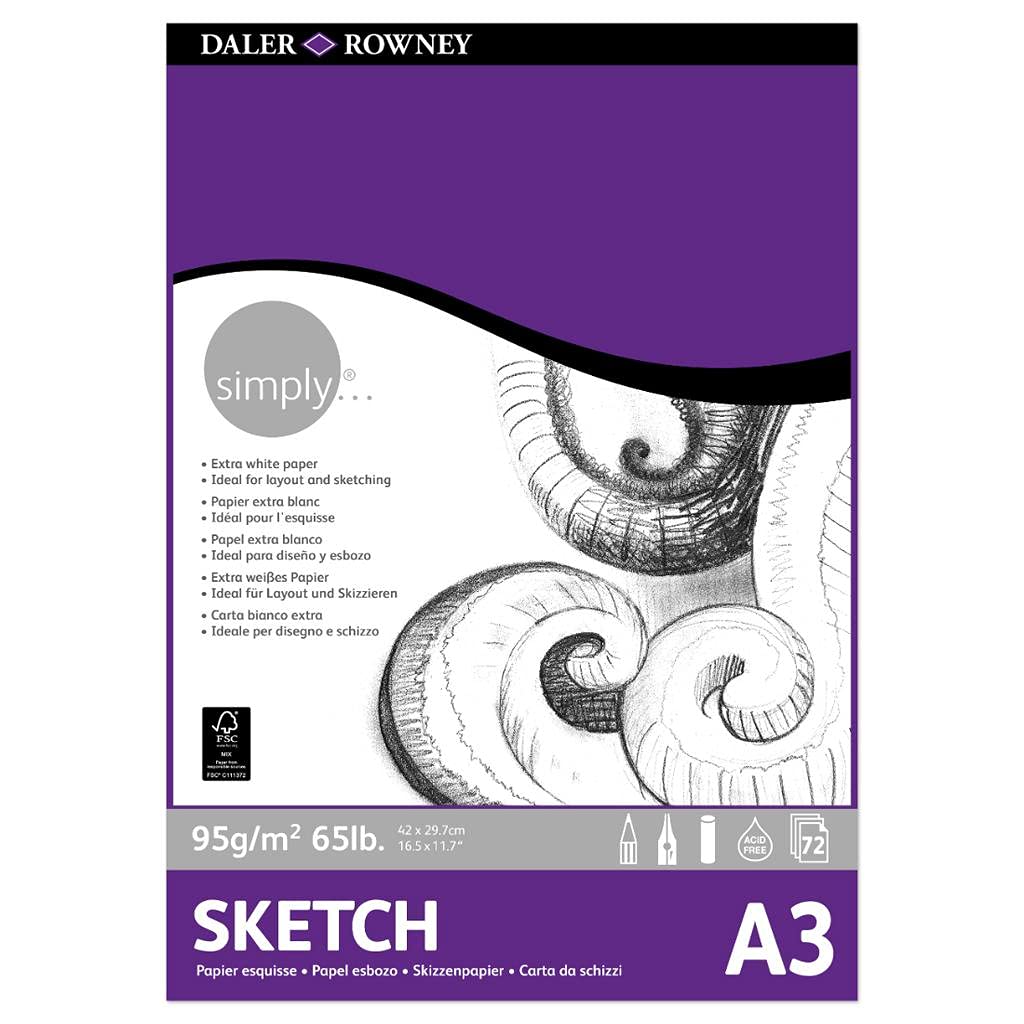 Daler Rowney Simply A3 Sketch Pad – 72 Sheets, 95 Gsm