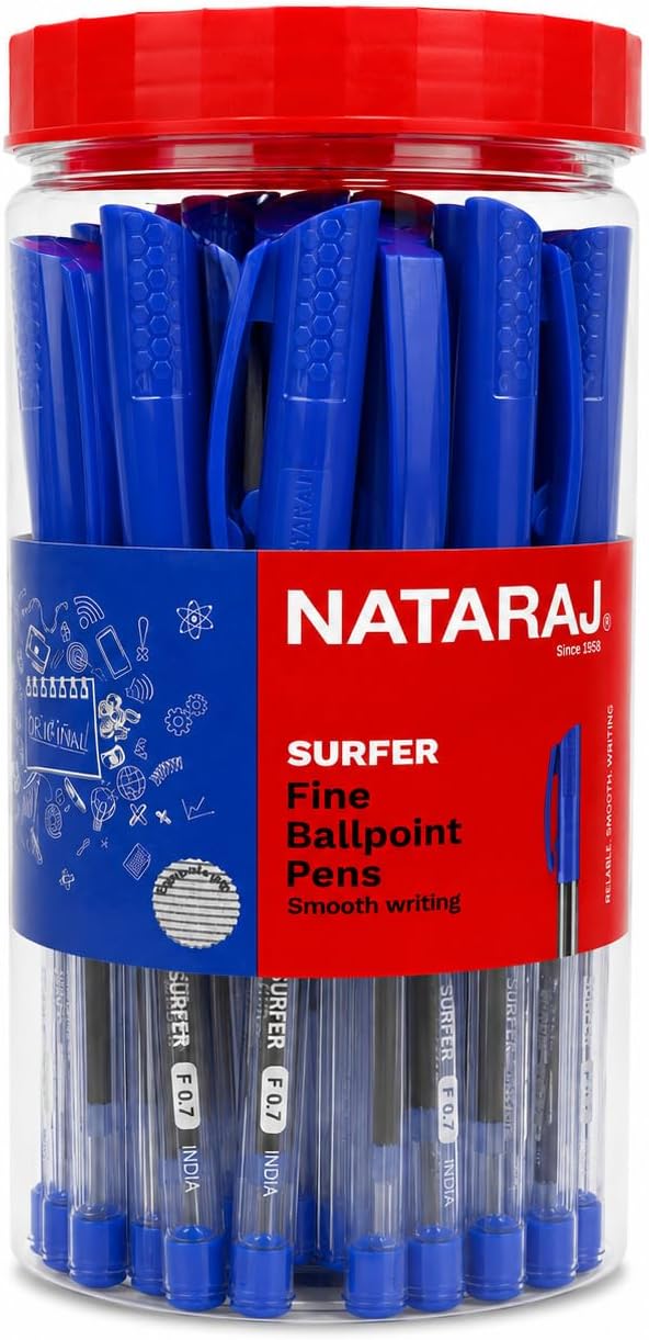 Nataraj Surfer Fine Ballpoint Pen Jar – 30 Pieces, 0.7mm Tip