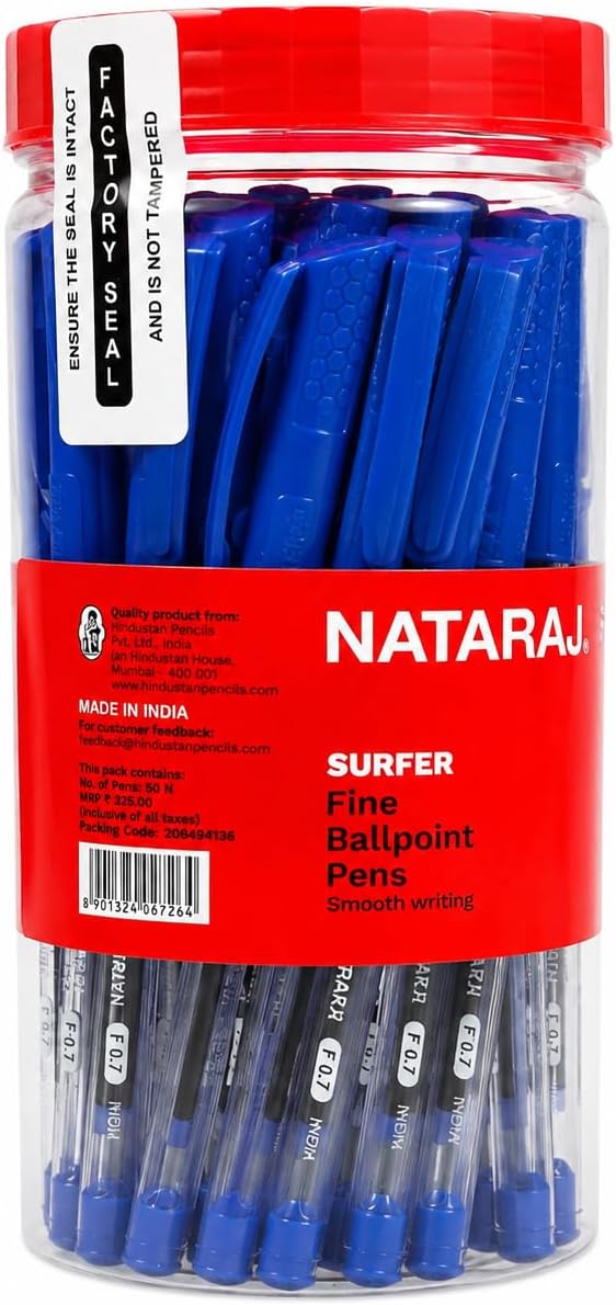 Nataraj Surfer Fine Ballpoint Pen Jar – 30 Pieces, 0.7mm Tip